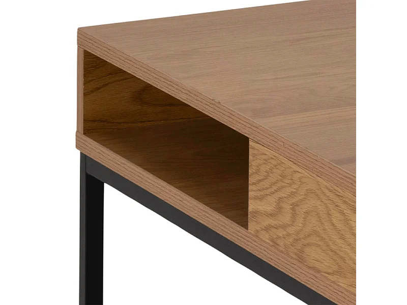 Willford Table basse, 4 espaces de rangement, teinte naturelle, noir.