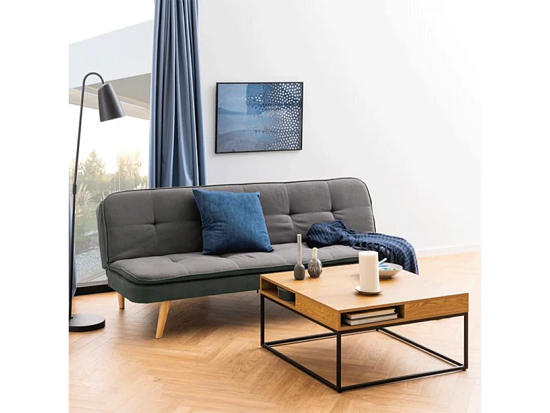 Willford Table basse, 4 espaces de rangement, teinte naturelle, noir.