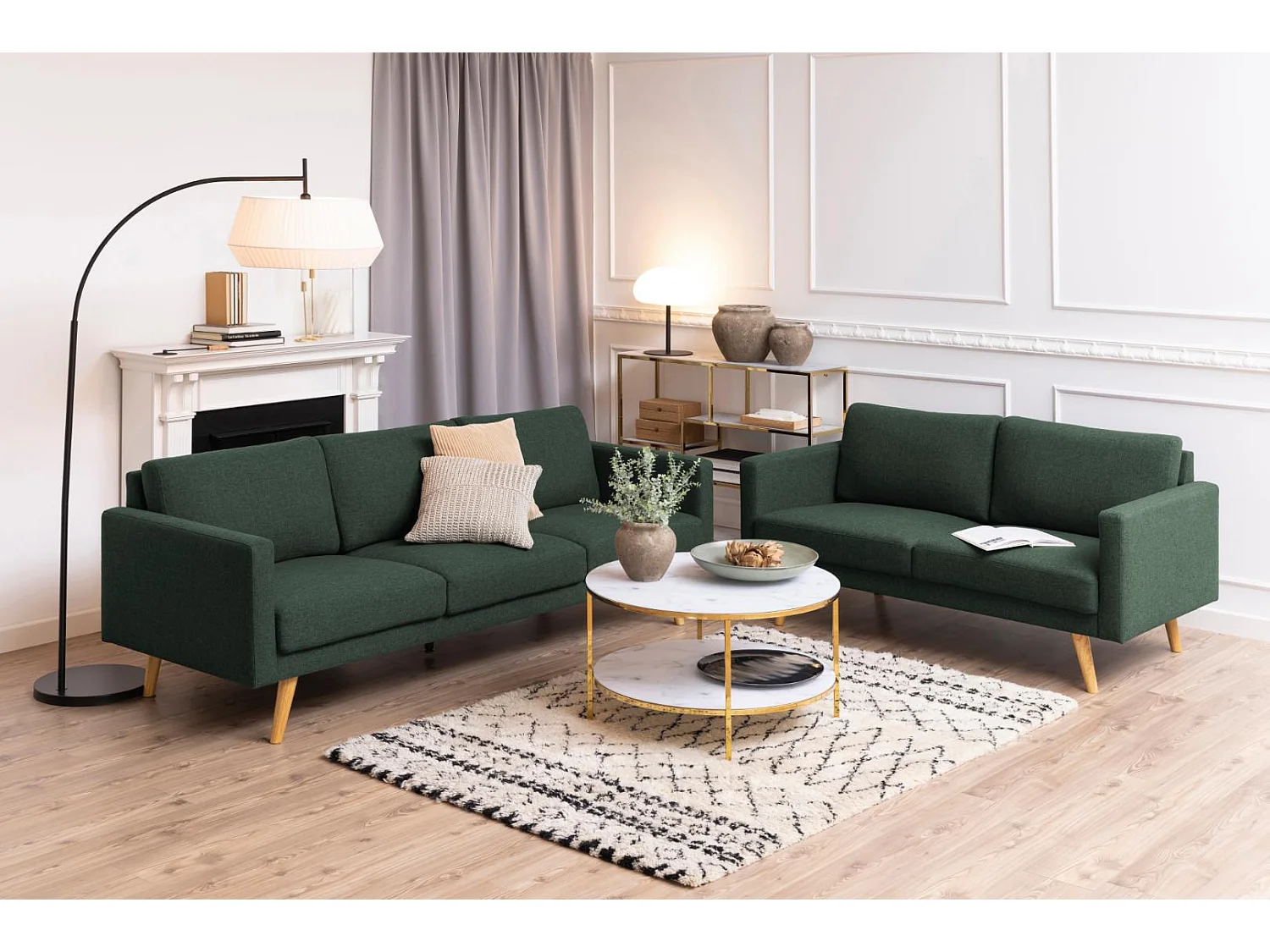 Almaz Couchtisch Ø80 cm weiss Marmorprint, goldenes Chrom.