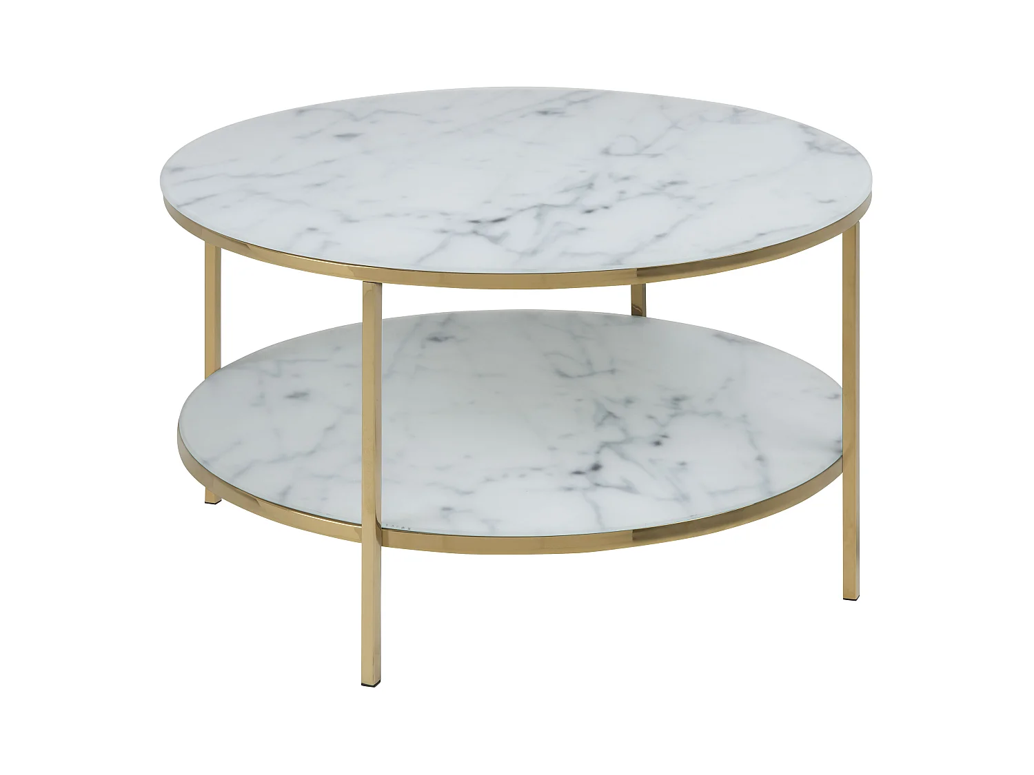 Tavolino Almaz Ø80 cm stampa marmo bianco, cromo dorato.