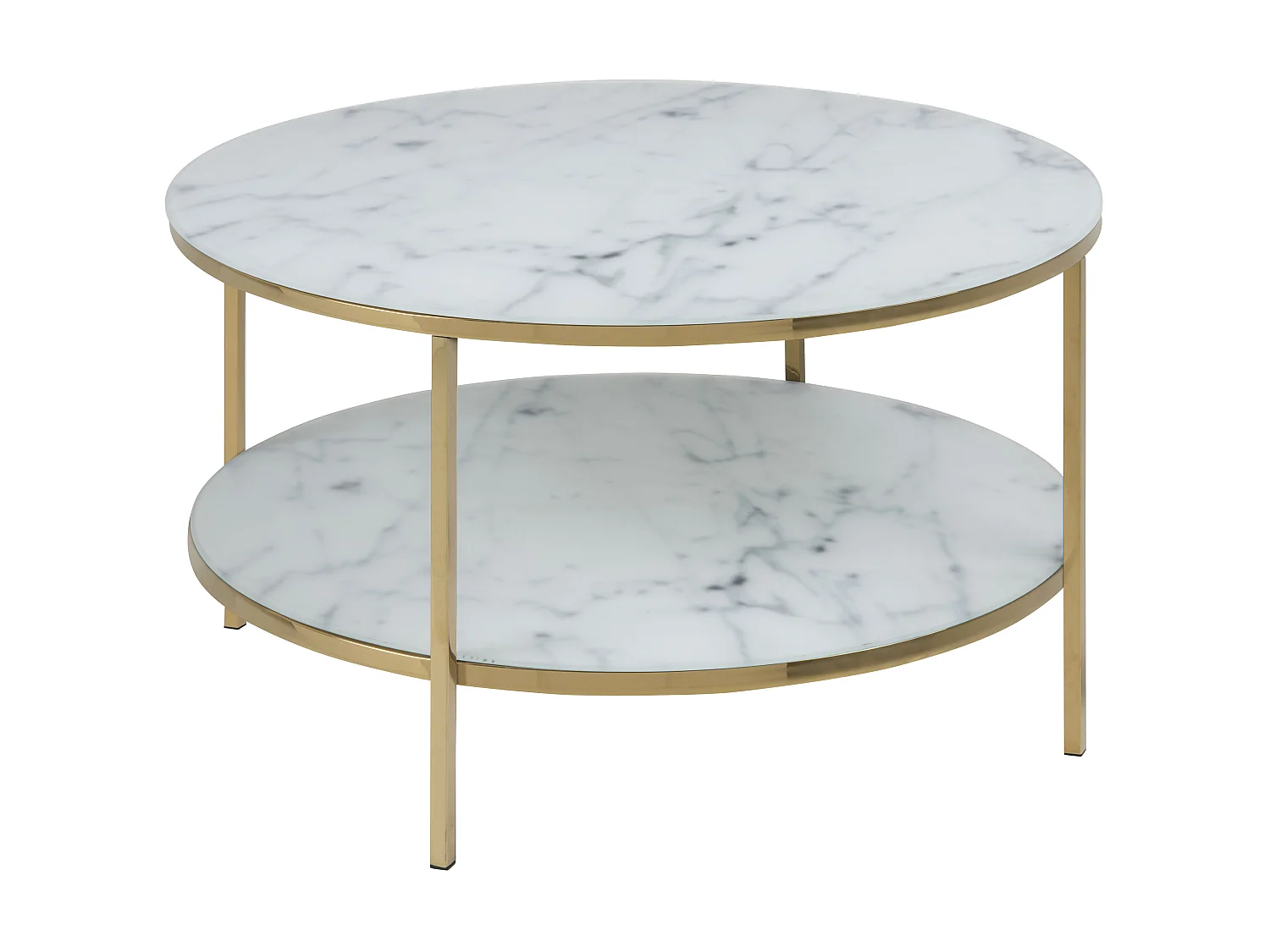 Almaz Couchtisch Ø80 cm weiss Marmorprint, goldenes Chrom.