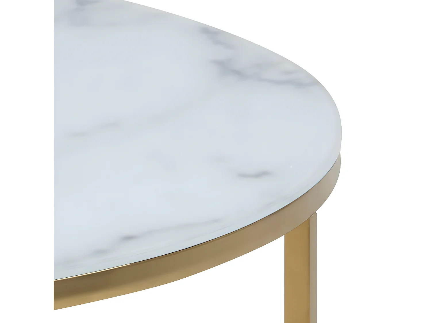 Almaz Couchtisch Ø80 cm weiss Marmorprint, goldenes Chrom.