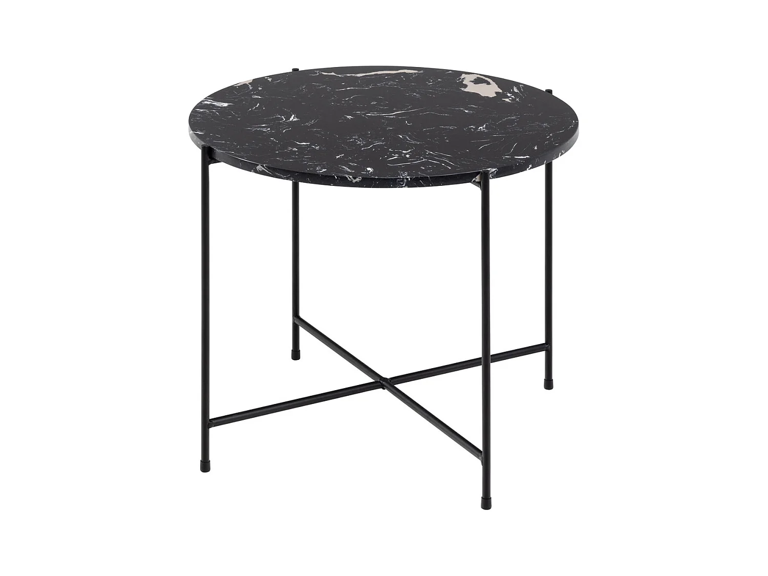 Avila Table d'angle Ø52 cm, finition marbre noir.