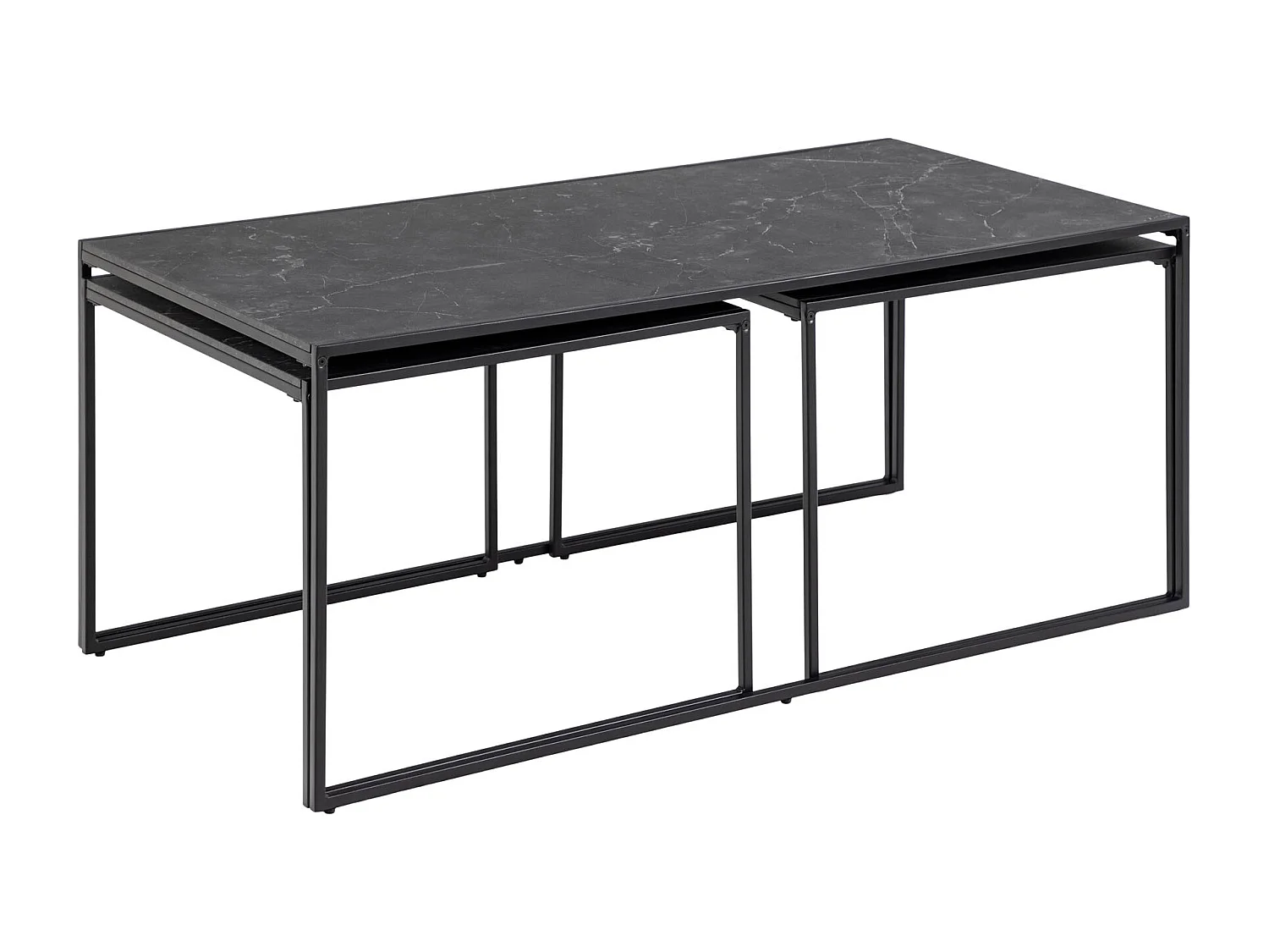 Infinity Ensemble de tables basses, 3 pièces, impression marbre noir, noir.