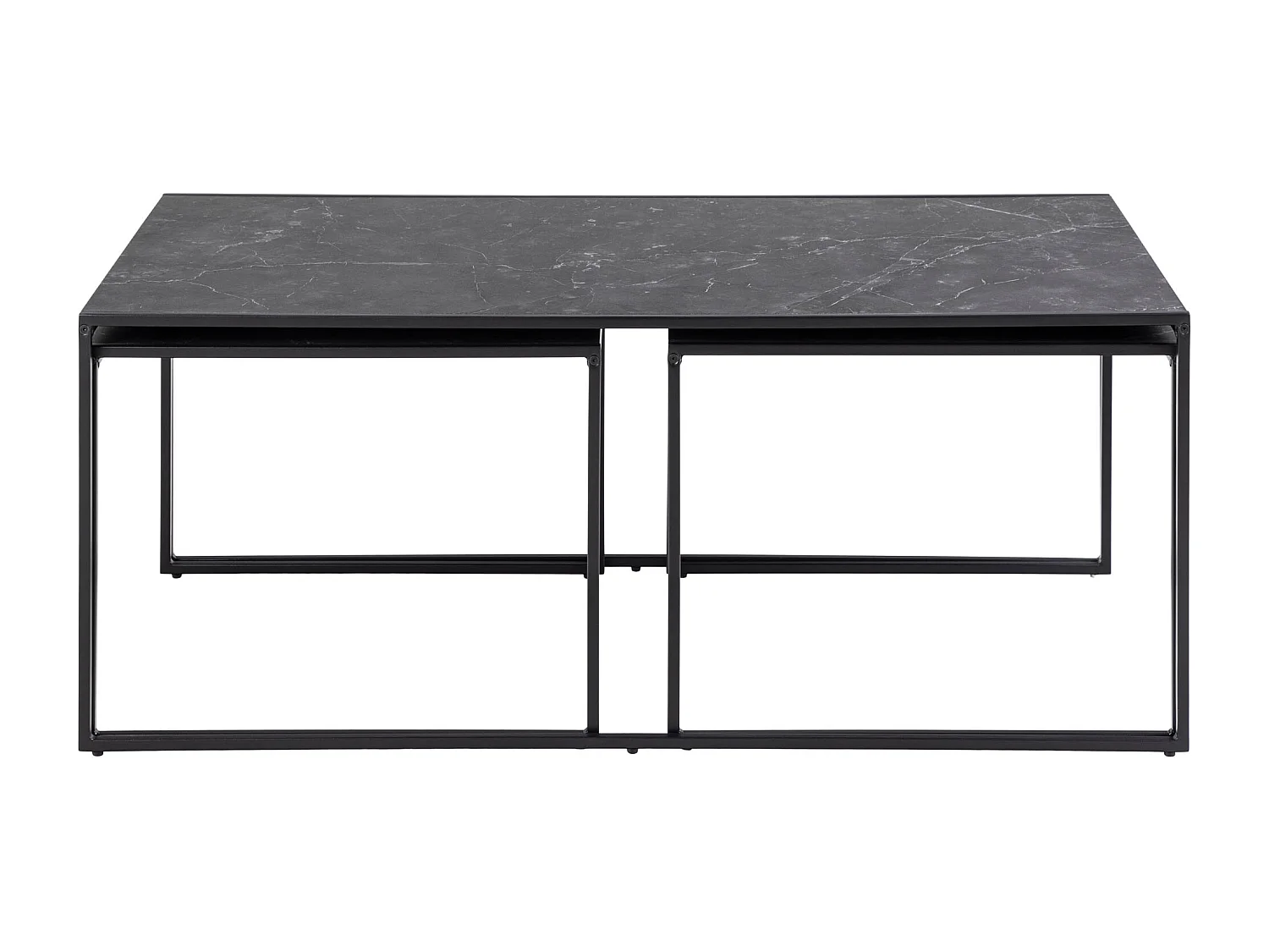 Infinity Ensemble de tables basses, 3 pièces, impression marbre noir, noir.