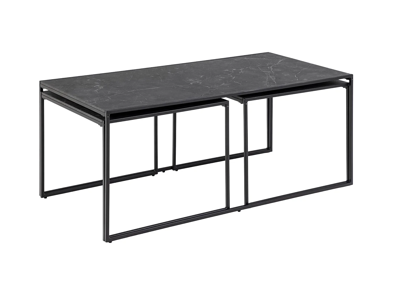 Set di tavolini Infinity con 3 pezzi, stampa marmo nero, nero.