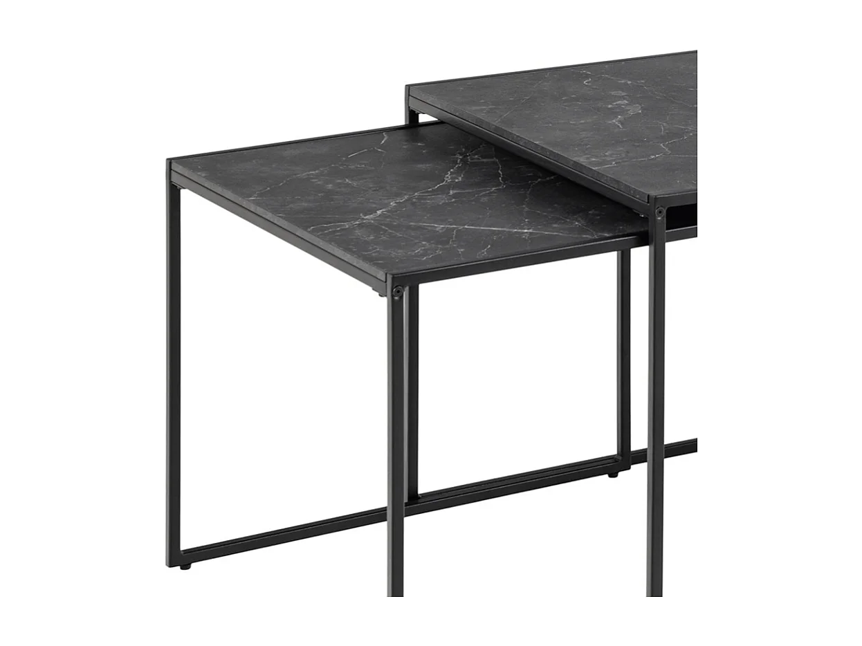 Infinity Ensemble de tables basses, 3 pièces, impression marbre noir, noir.