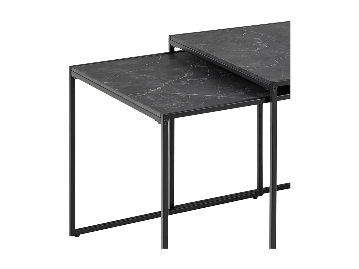 Infinity Ensemble de tables basses, 3 pièces, impression marbre noir, noir.
