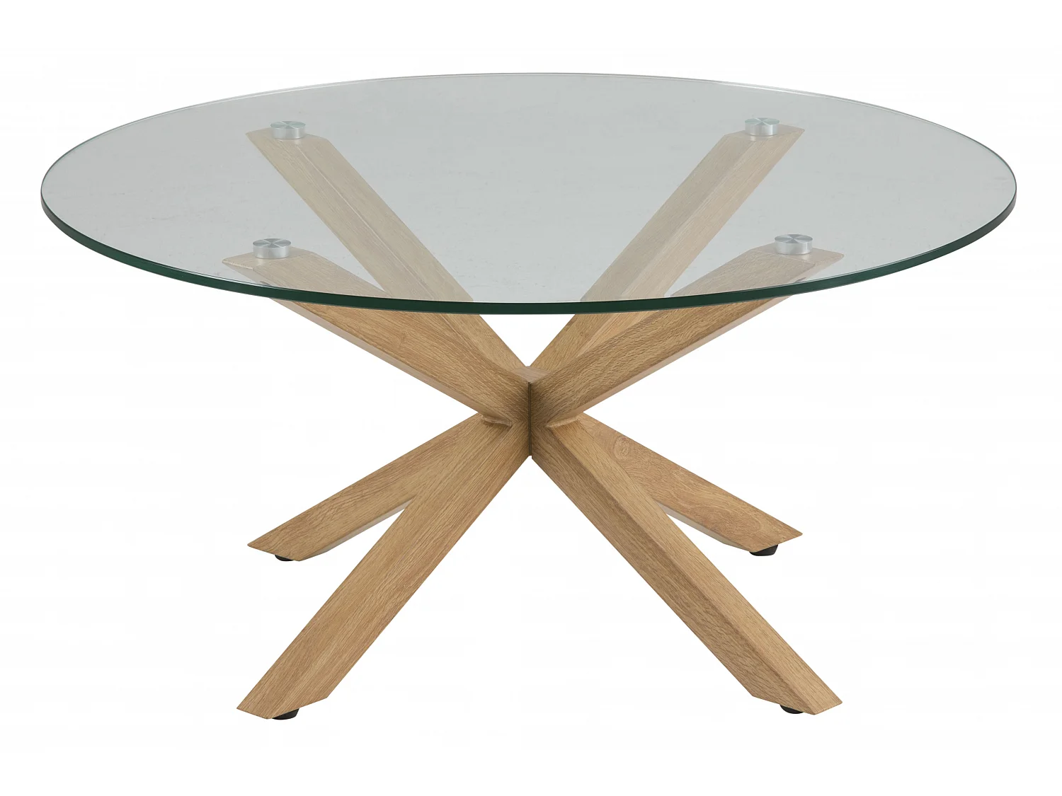 Heat Couchtisch Ø82 cm Tischplatte aus Glas und einem Metallgestell mit Eiche Folie.