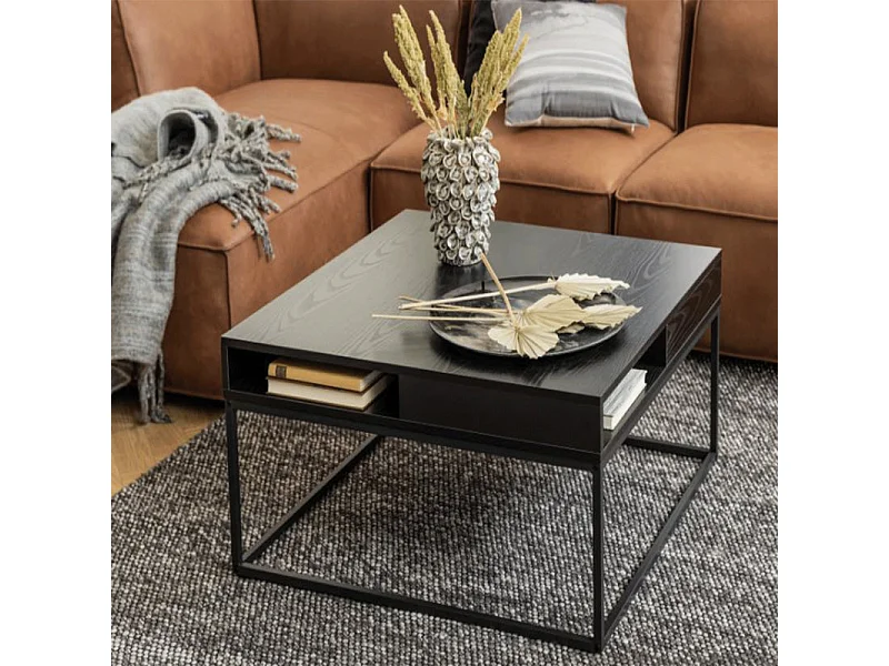 Willes salontafel 80 x 80 cm met open vak zwart.