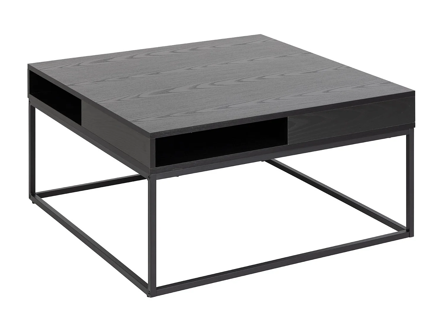 Willford Table basse 80 x 80 cm, avec espace de rangement ouvert, noir.