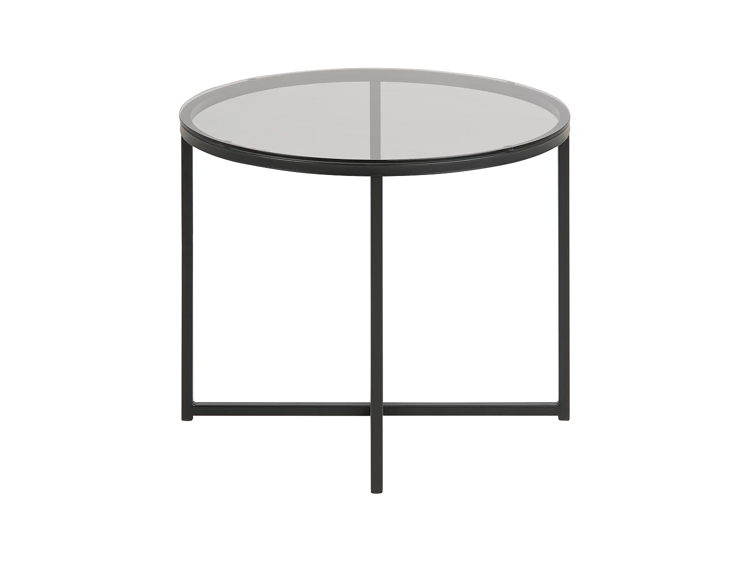 Cape Table basse d'angle, Ø 55 cm, Verre fumé et métal noir mat.