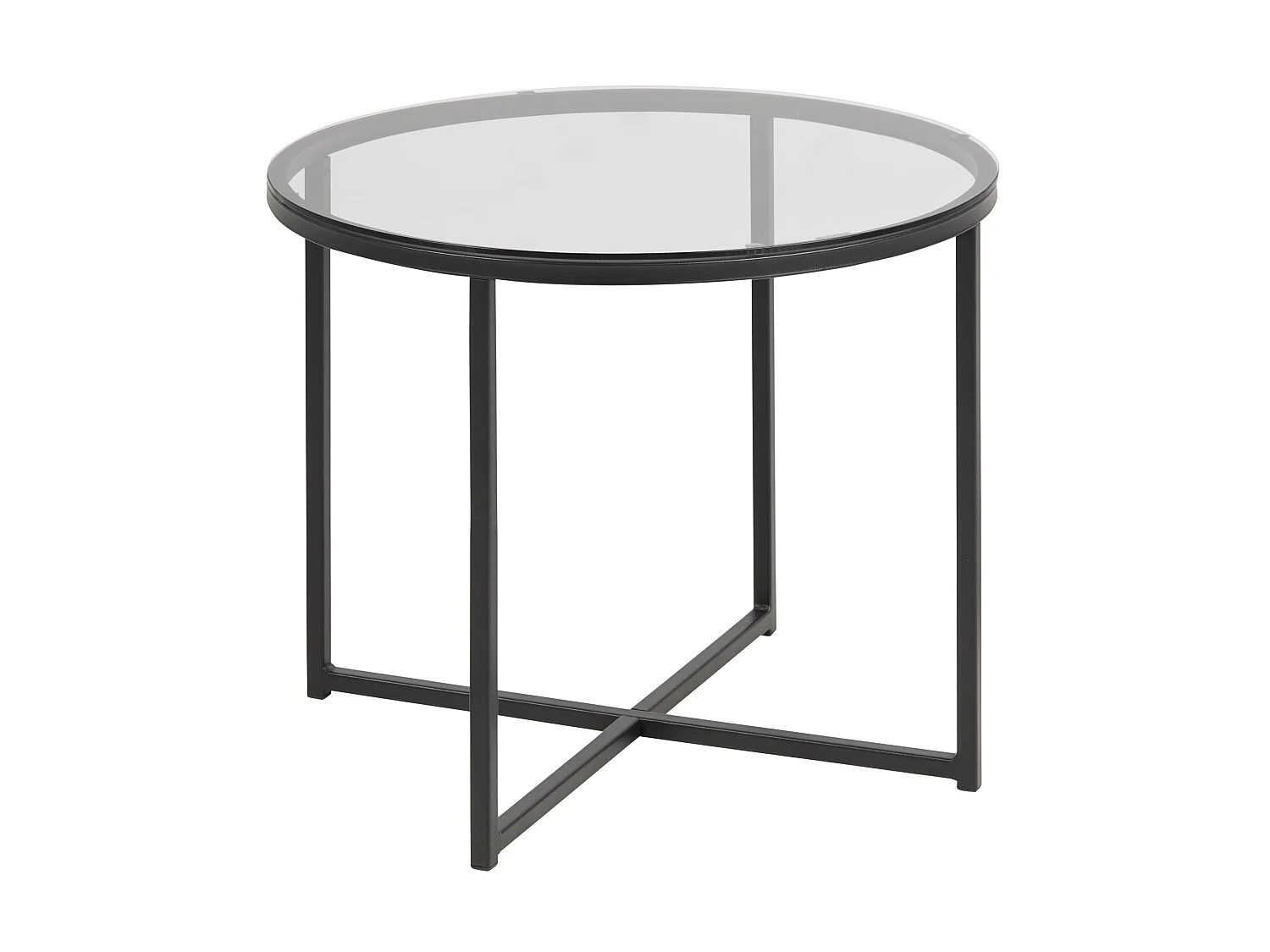 Cape Table basse d'angle, Ø 55 cm, Verre fumé et métal noir mat.