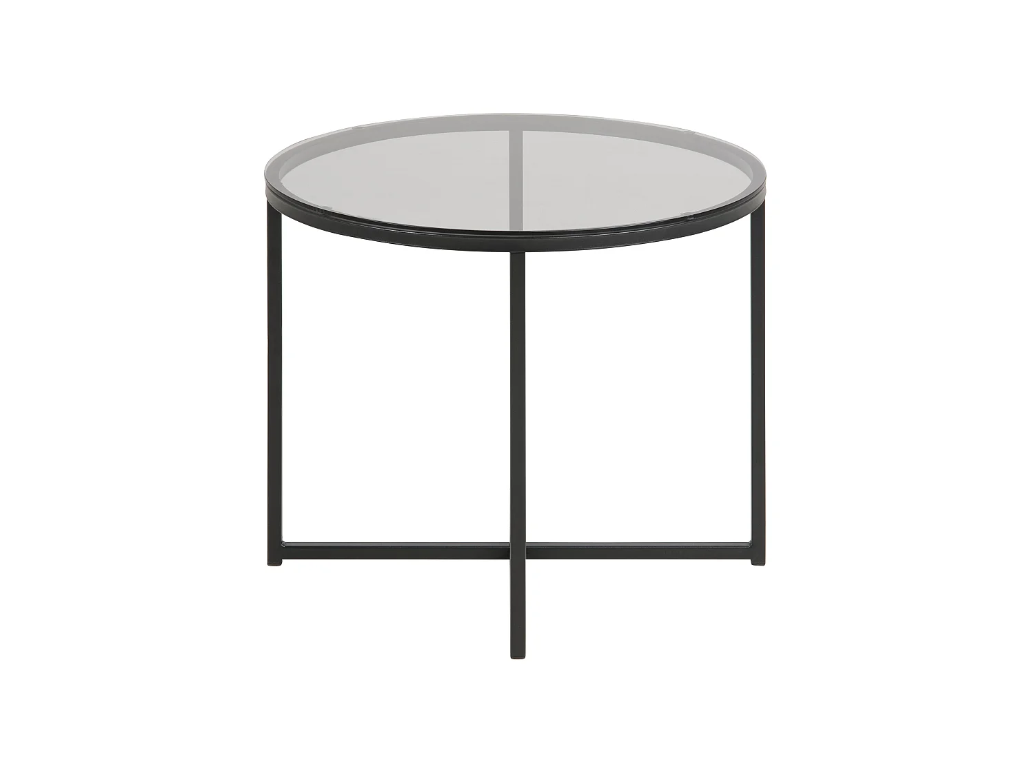 Cape Table basse d'angle, Ø 55 cm, Verre fumé et métal noir mat.