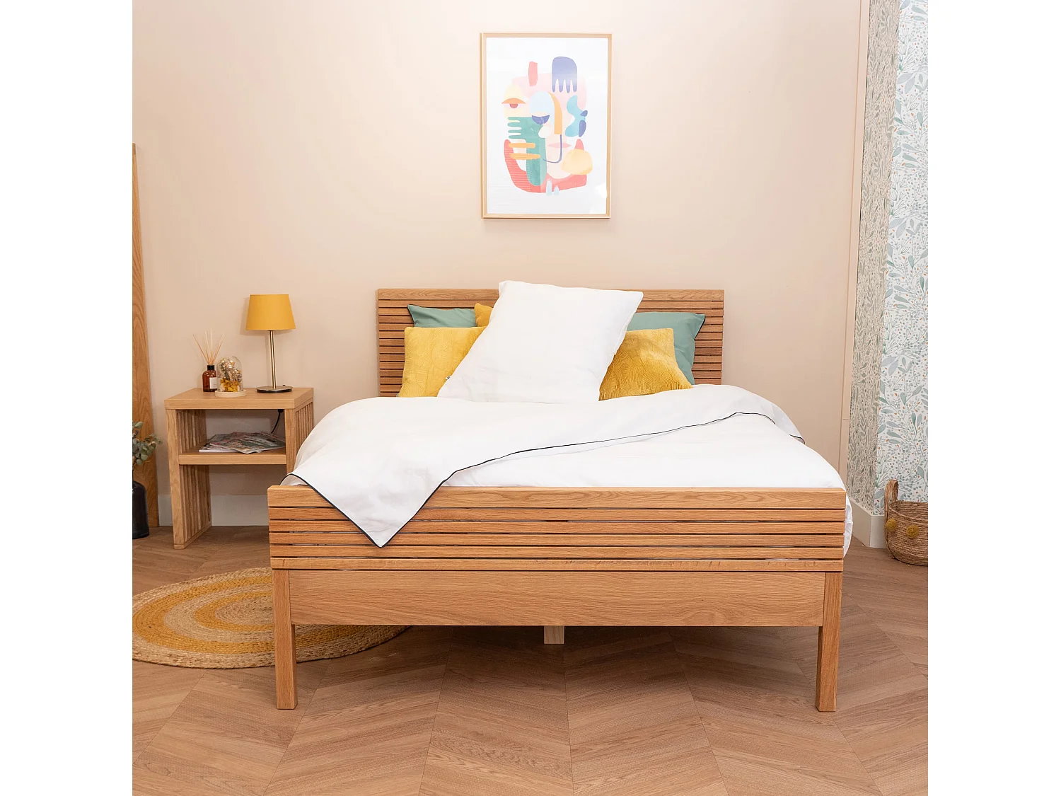 Lit à rainures en bois massif naturel 160x200 - LT17012