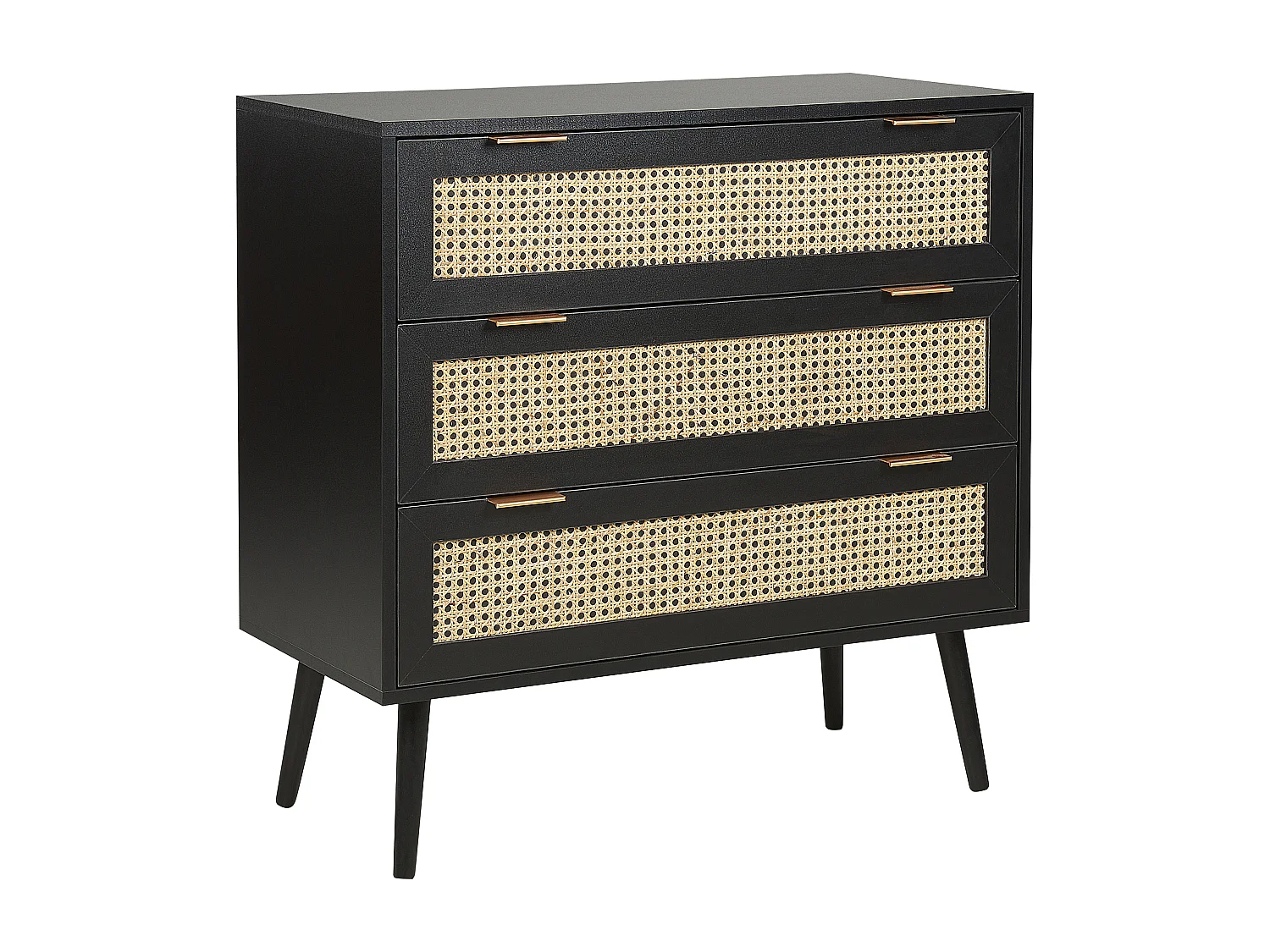 Kommode Rattan schwarz / beige 3 Schubladen 80 x 40 x 80 cm modern Opoco