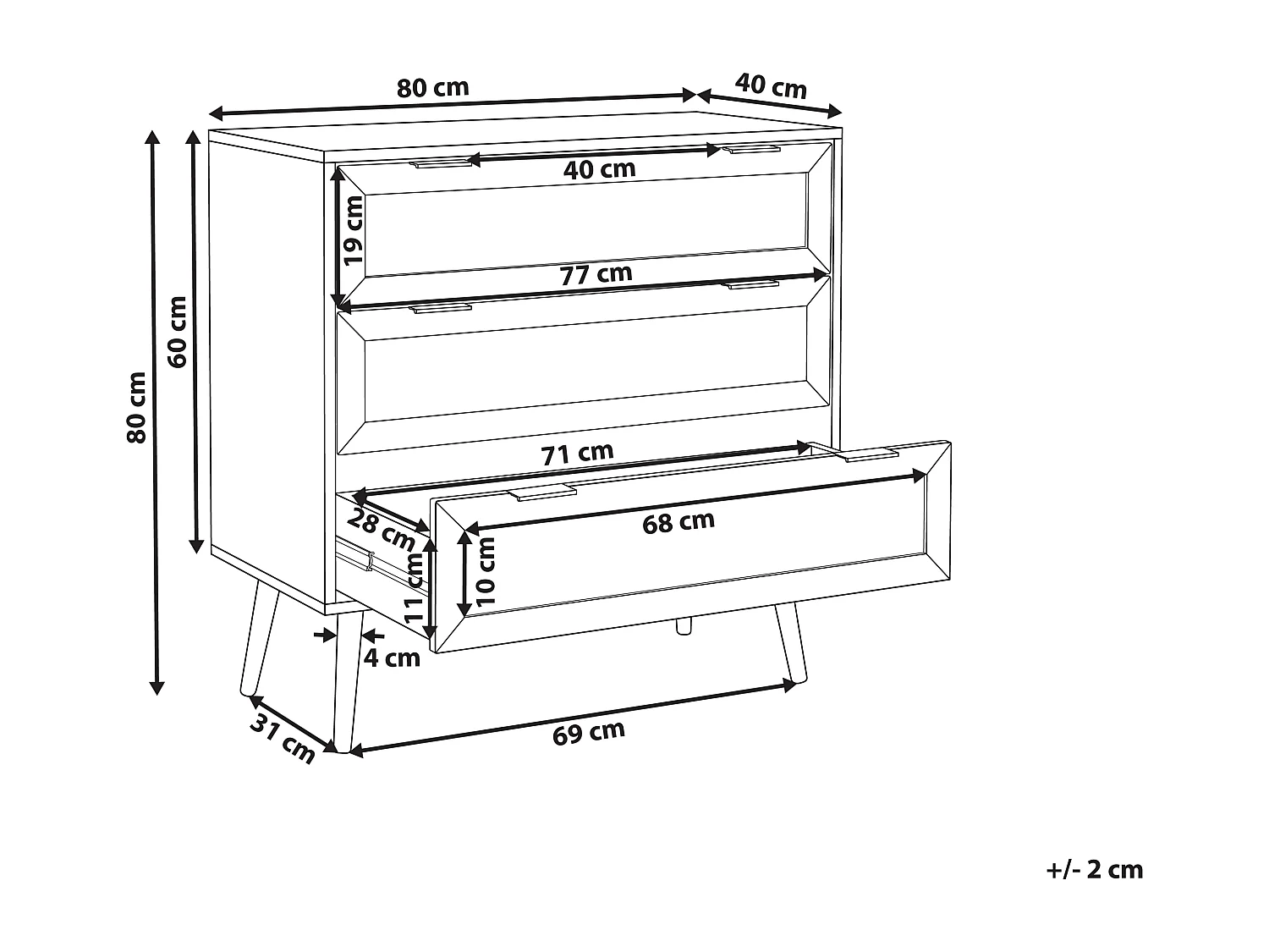 Kommode Rattan schwarz / beige 3 Schubladen 80 x 40 x 80 cm modern Opoco