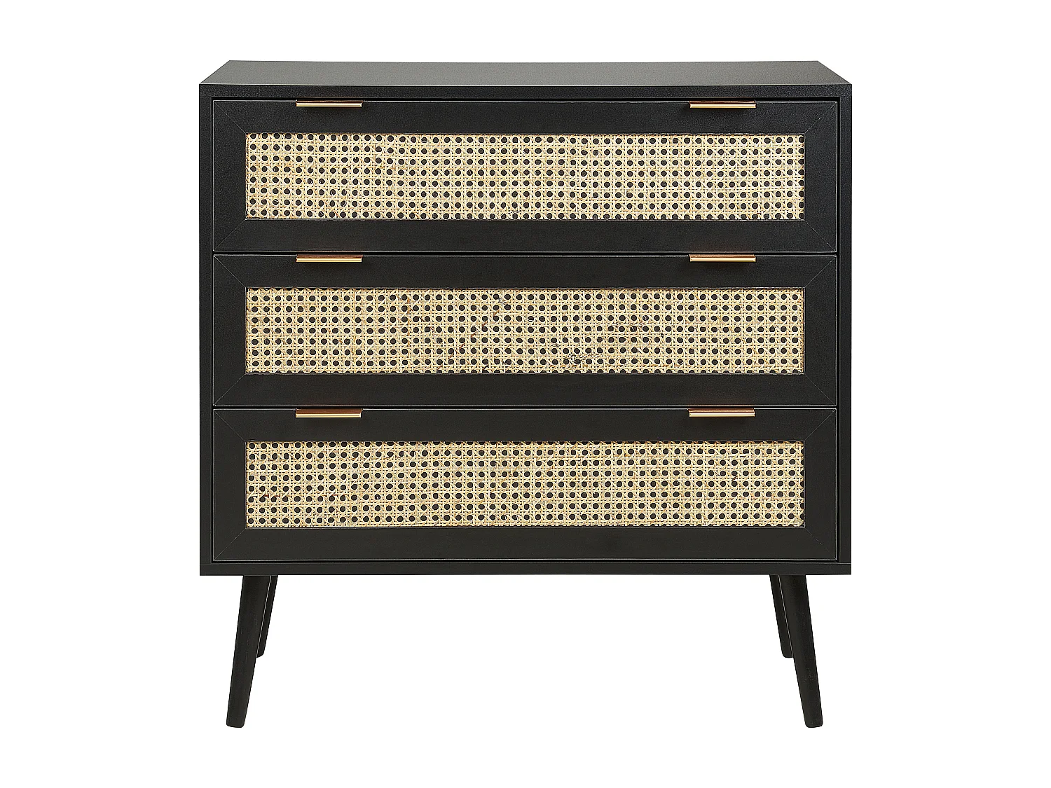 Kommode Rattan schwarz / beige 3 Schubladen 80 x 40 x 80 cm modern Opoco