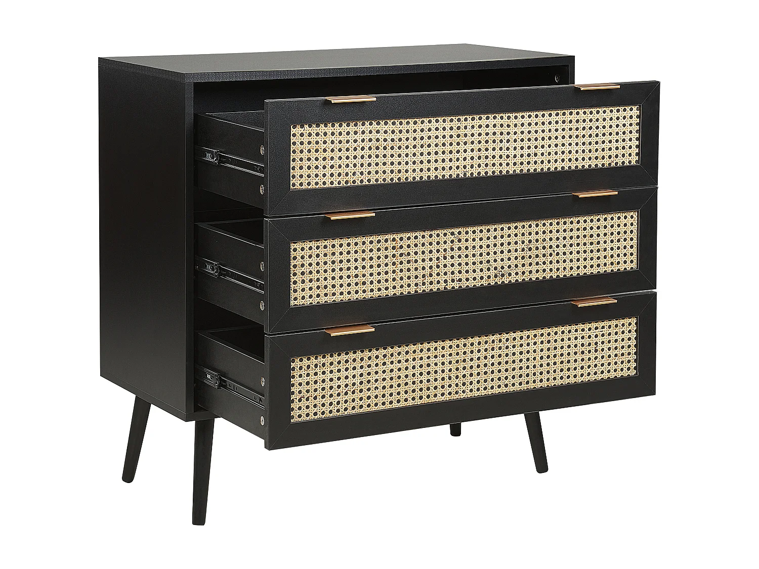 Kommode Rattan schwarz / beige 3 Schubladen 80 x 40 x 80 cm modern Opoco