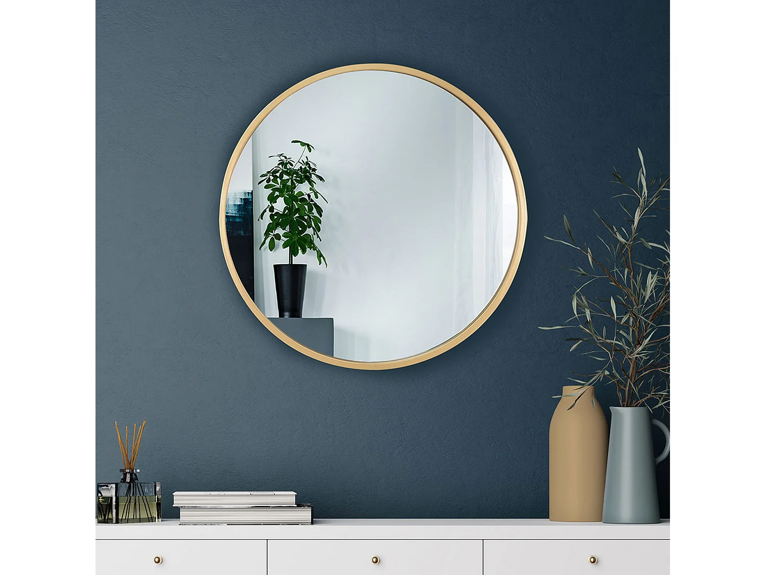 Miroir mural rond doré miroir suspendu décoratif maquillage salon/chambre Ø60 cm