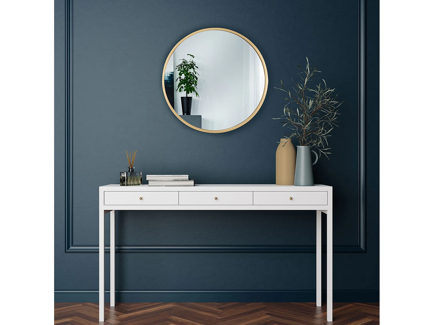 Miroir mural rond doré miroir suspendu décoratif maquillage salon/chambre Ø60 cm