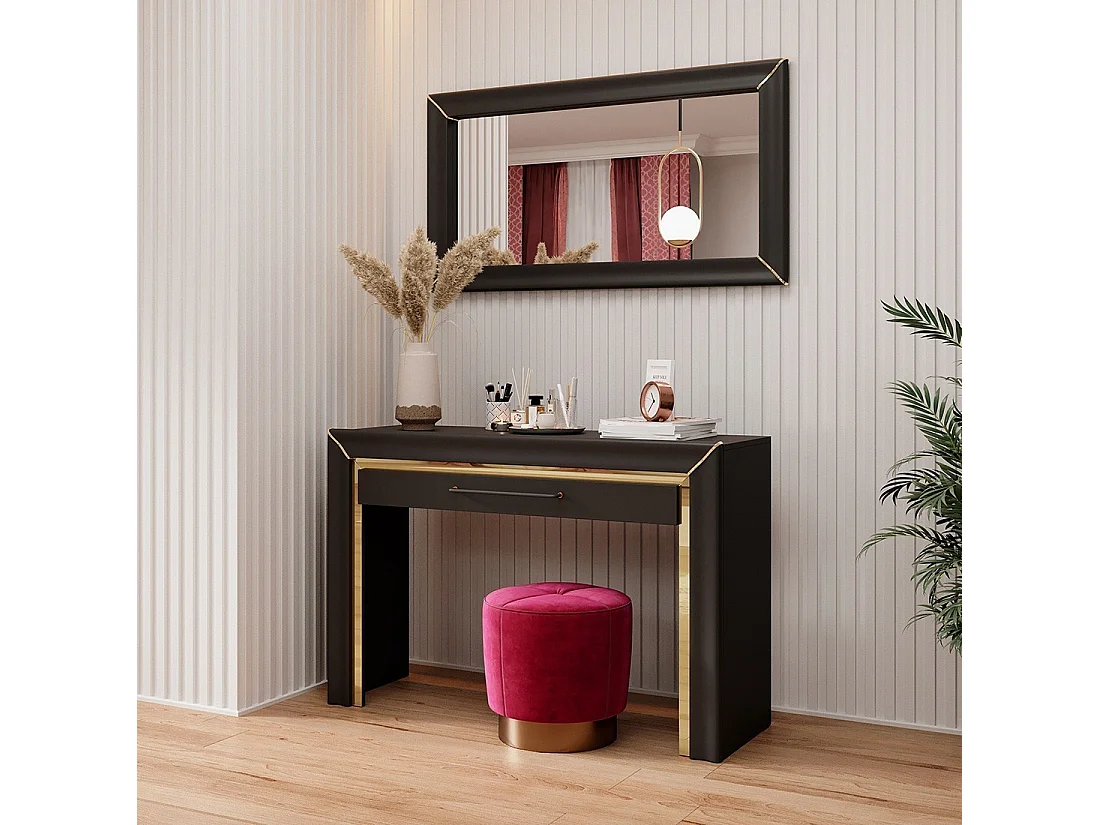 Grand miroir noir et doré collection DOHA. Accessoire idéal pour votre chambre ou salle à manger