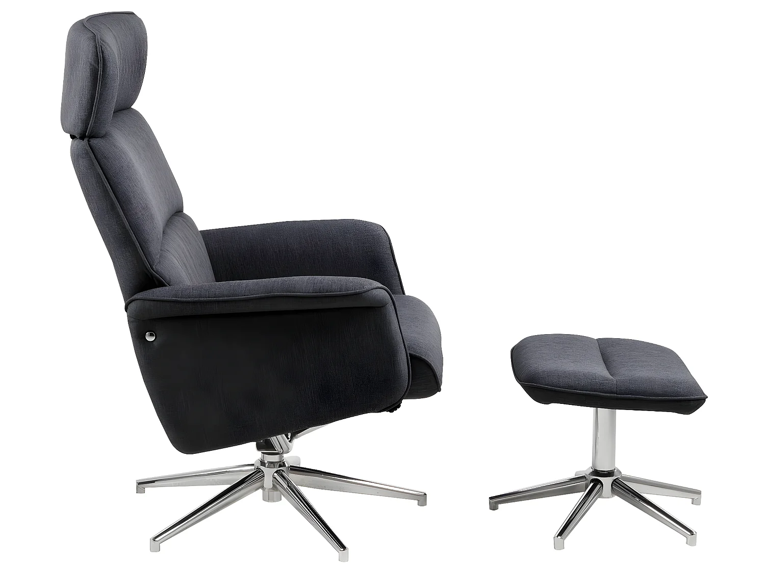 Alura Fauteuil relax avec tabouret gris foncé, chromé.