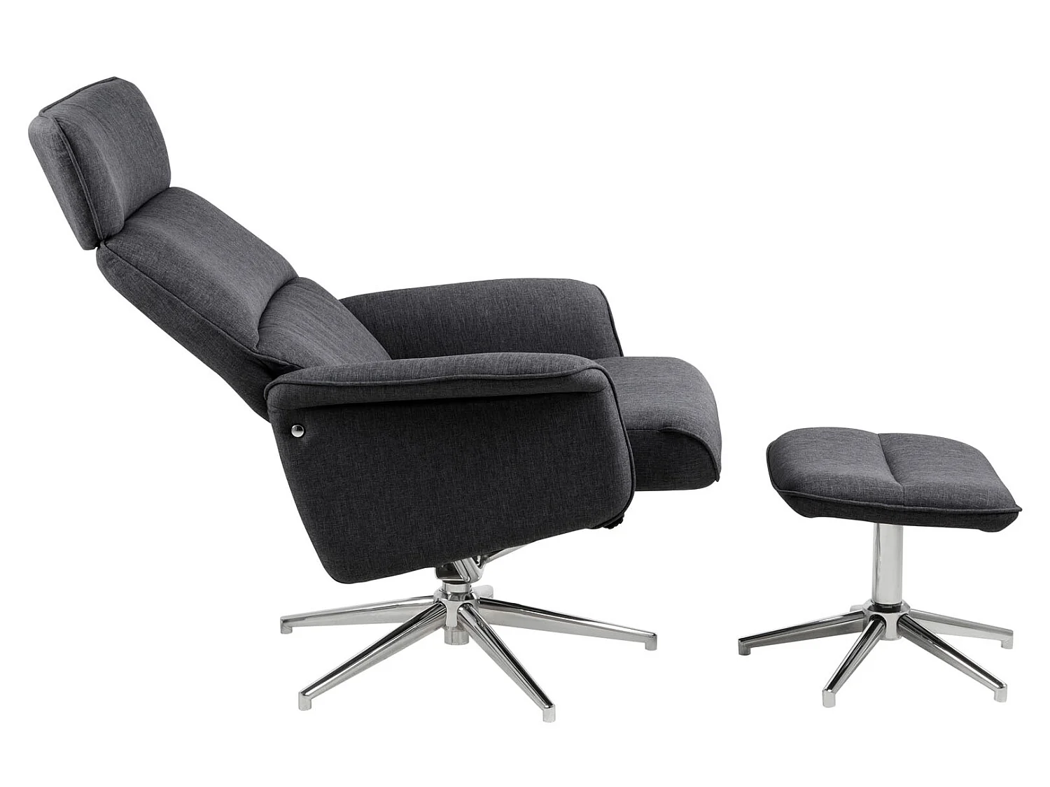 Alurie fauteuil relaxfauteuil met kruk donkergrijs, chroom.