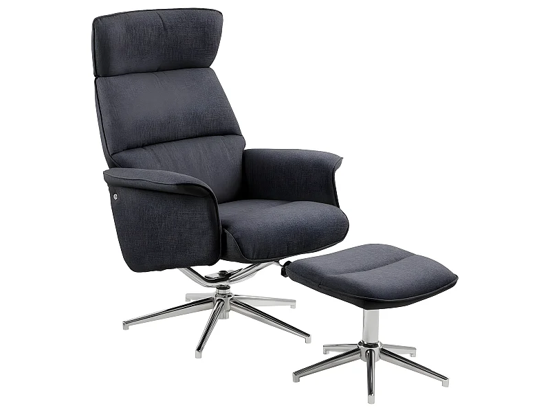 Alura Sessel Relaxsessel mit Hocker dunkelgrau, chrom.