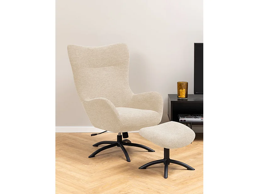 Talgarth Fauteuil relax avec tabouret, crème, noir.