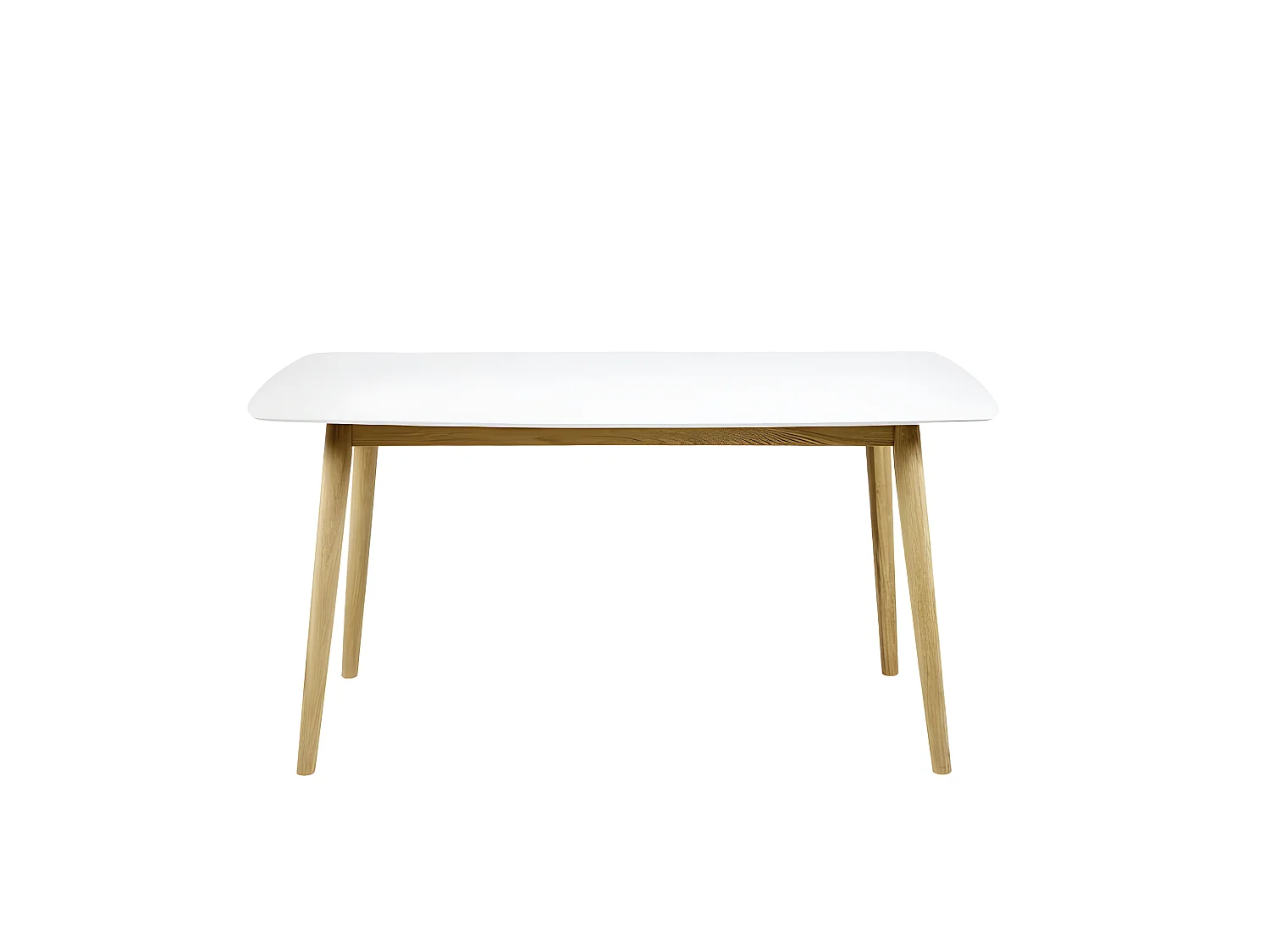 Naila Table de salle à manger 80 x 150 avec plateau en bois blanc et un cadre en chêne massif.
