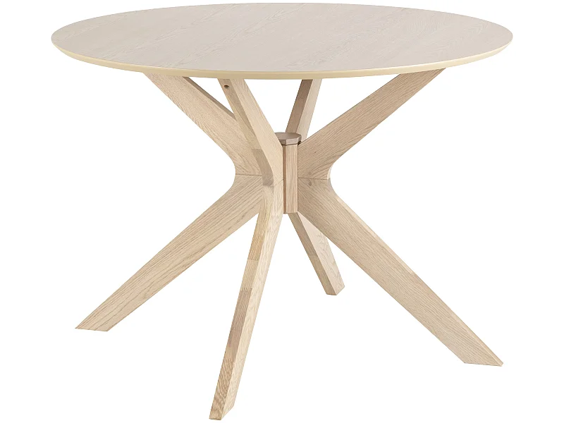Duffy Table de salle à manger Ø105 cm plaqué chêne, pieds en chêne massif.