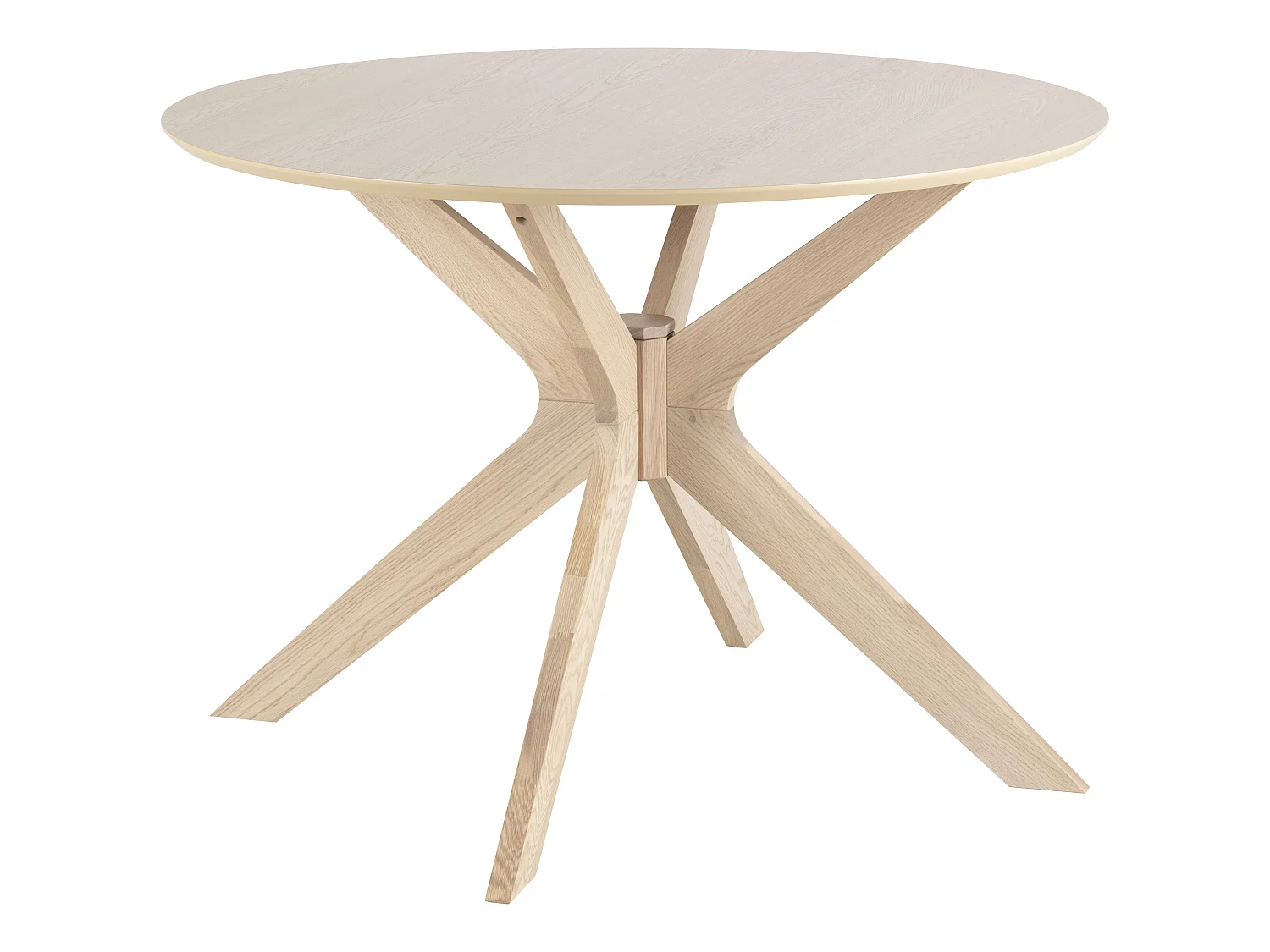 Duffy Table de salle à manger Ø105 cm plaqué chêne, pieds en chêne massif.