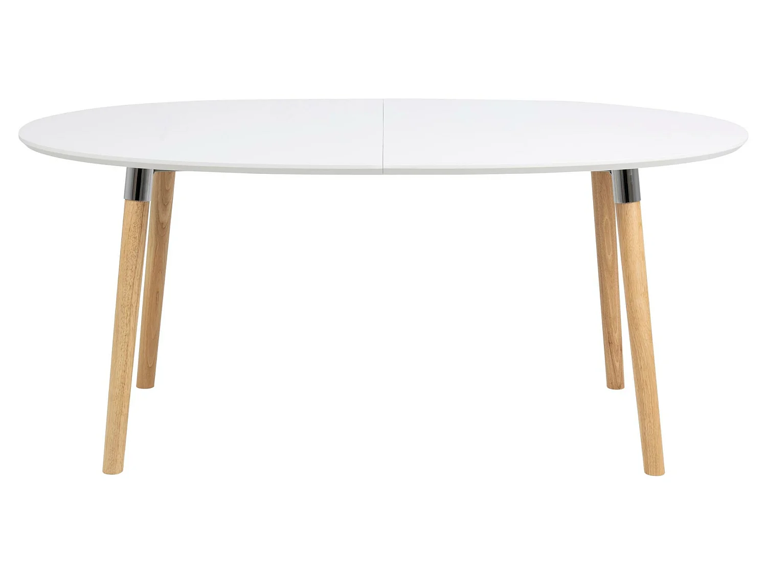 Belle Table de salle à manger 100 x 170/270 cm avec 2 pl. supplémentaires en blanc avec pieds Pincon, ferrure chromée.