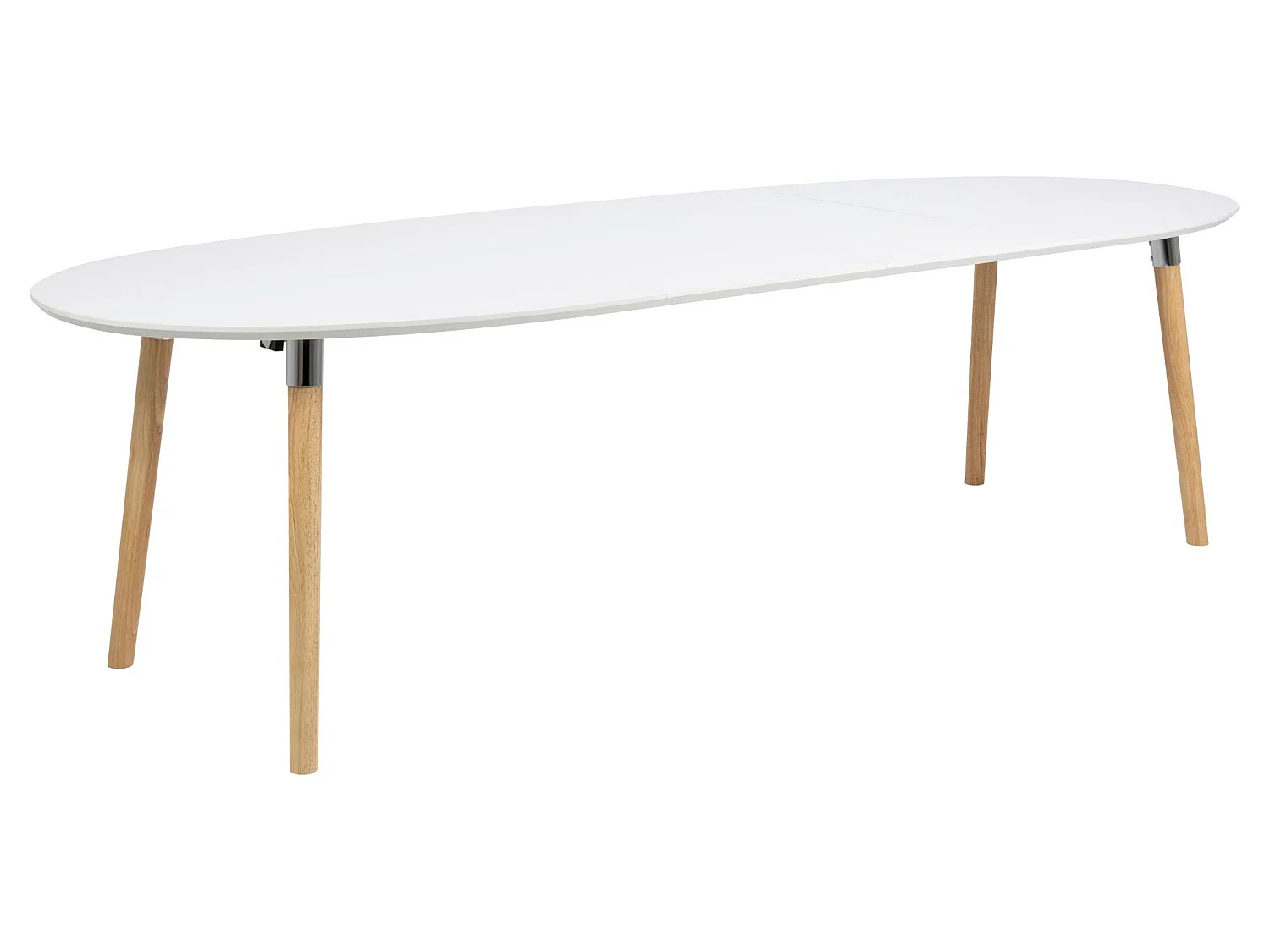 Belle Table de salle à manger 100 x 170/270 cm avec 2 pl. supplémentaires en blanc avec pieds Pincon, ferrure chromée.
