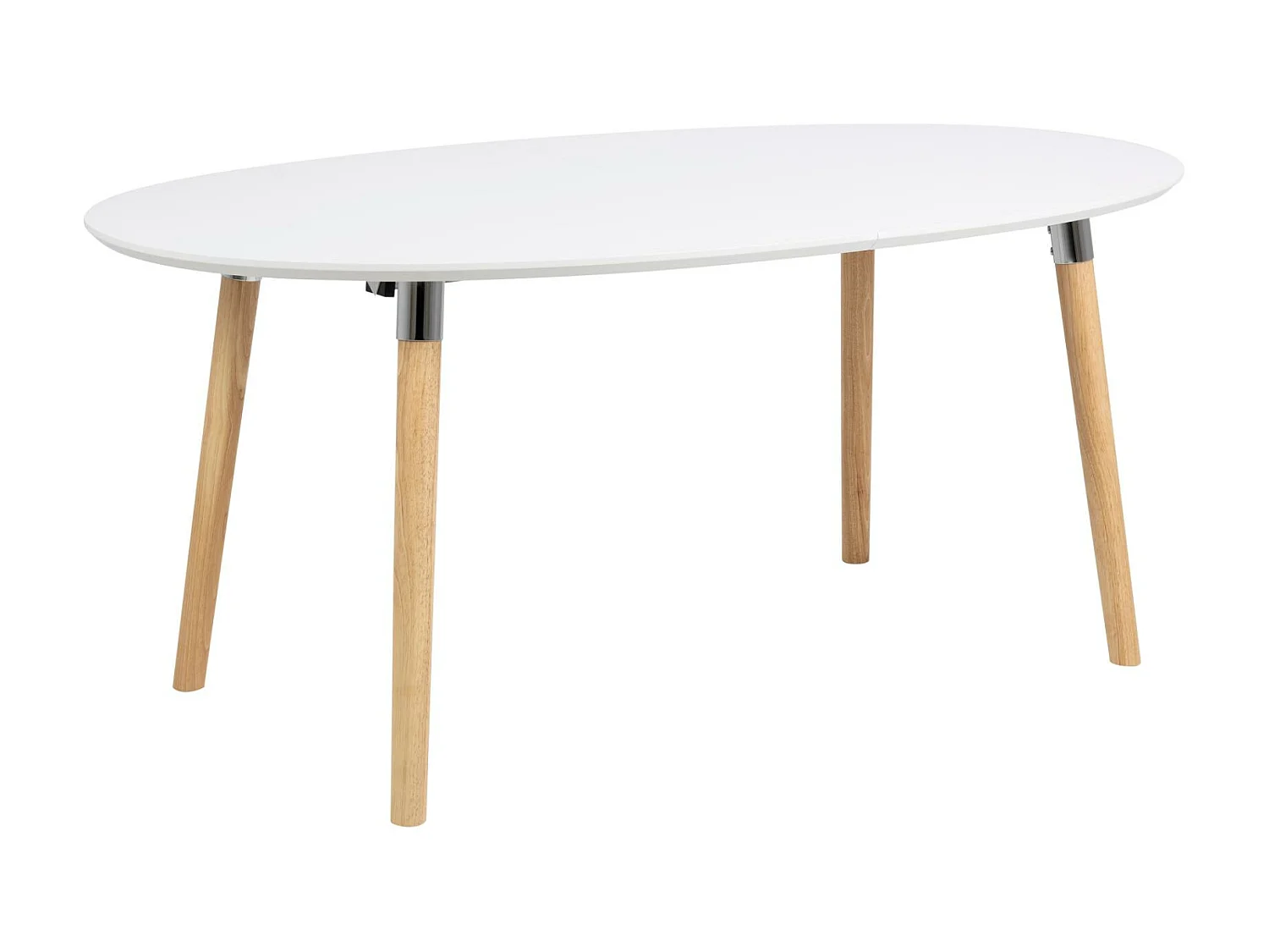 Belle Table de salle à manger 100 x 170/270 cm avec 2 pl. supplémentaires en blanc avec pieds Pincon, ferrure chromée.