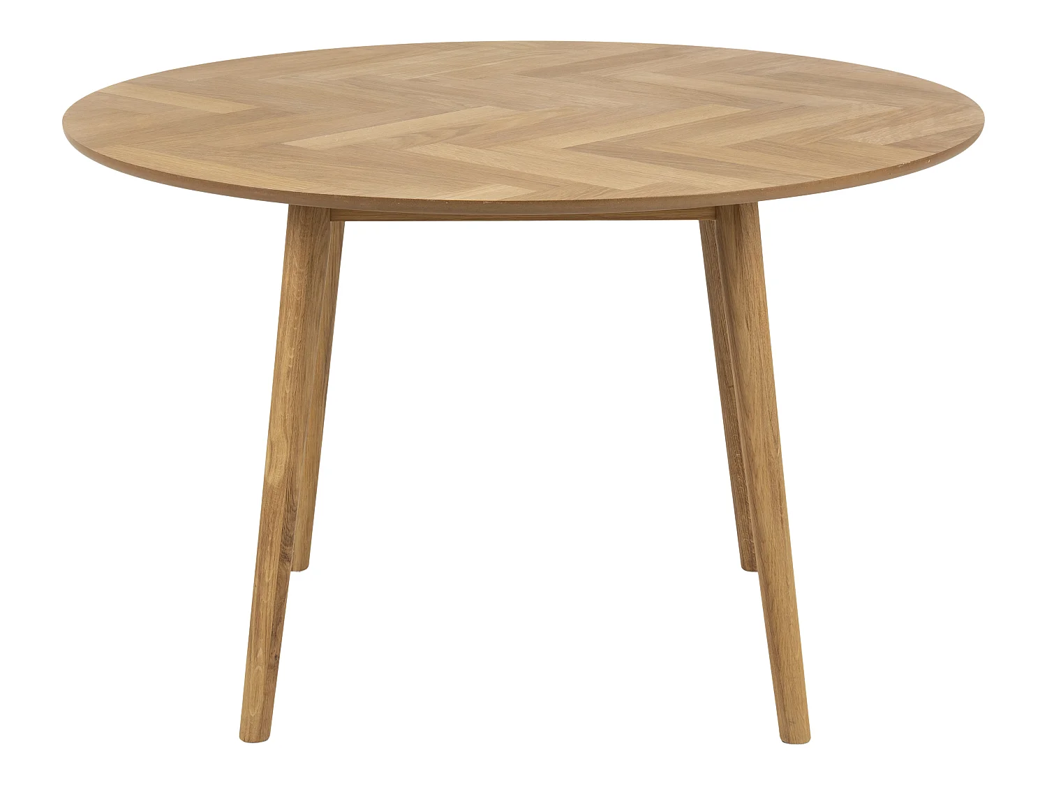 Nagie eetkamertafel Ø120cm, visgraat eiken decor.