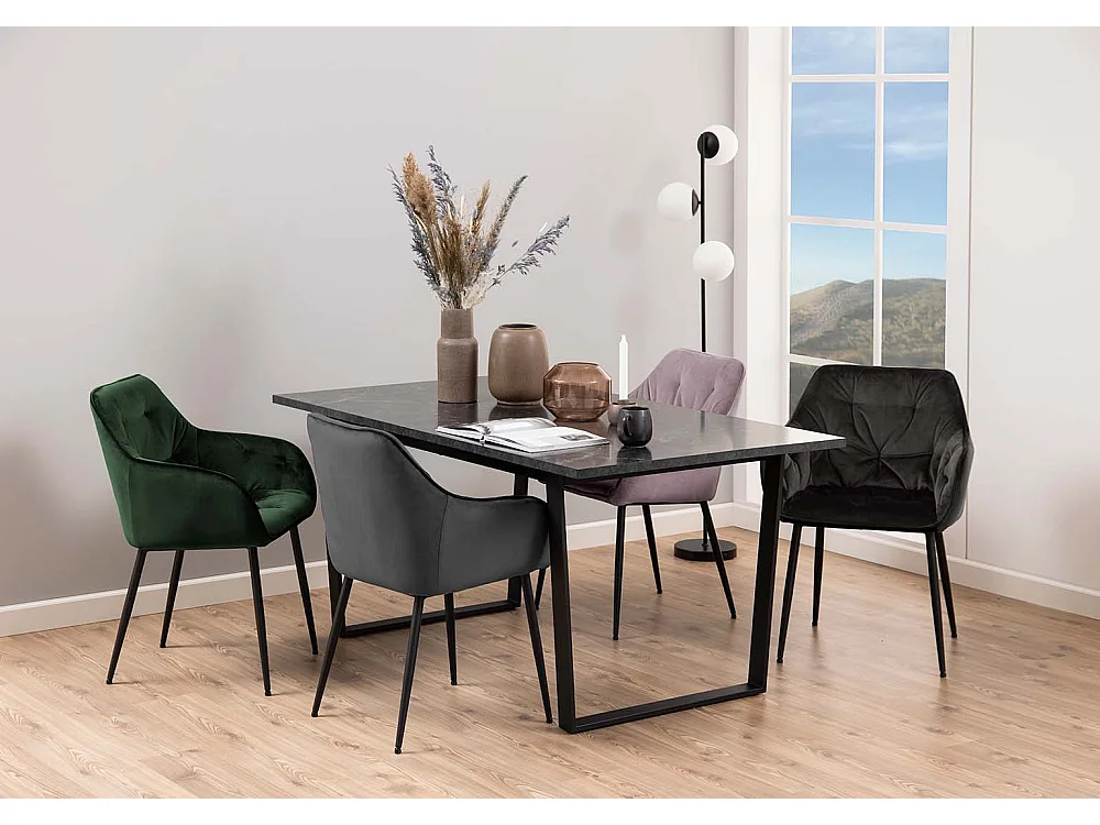 Amble Table de salle à manger 90x160cm impression marbre noir.