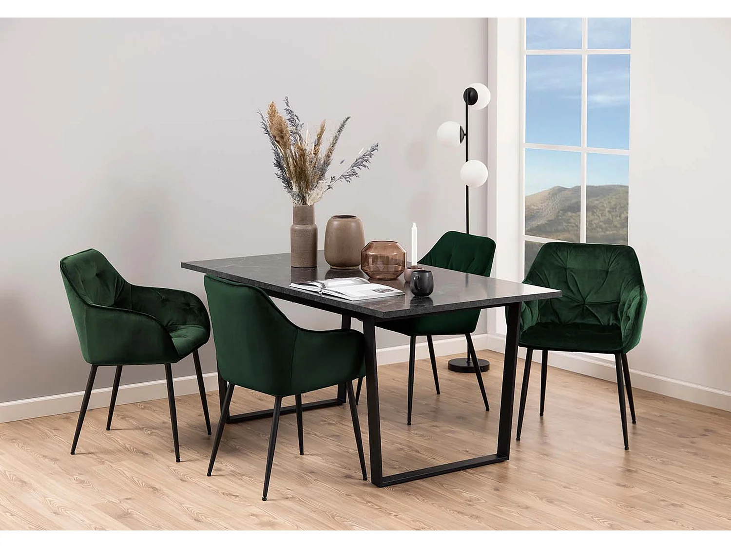 Amble Table de salle à manger 90x160cm impression marbre noir.