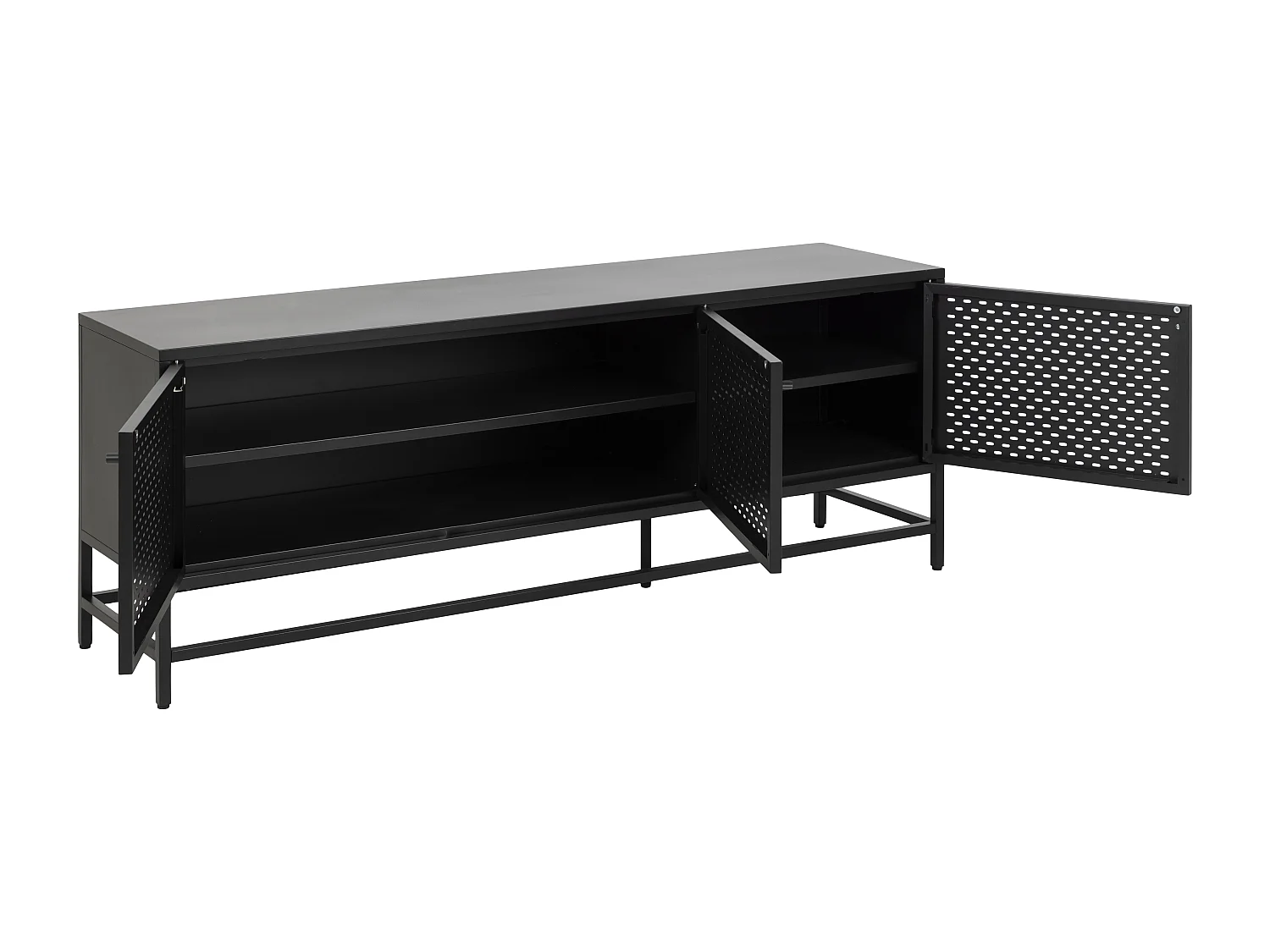 Newcastle Buffet L160 avec 3 portes grillagées en métal noir.