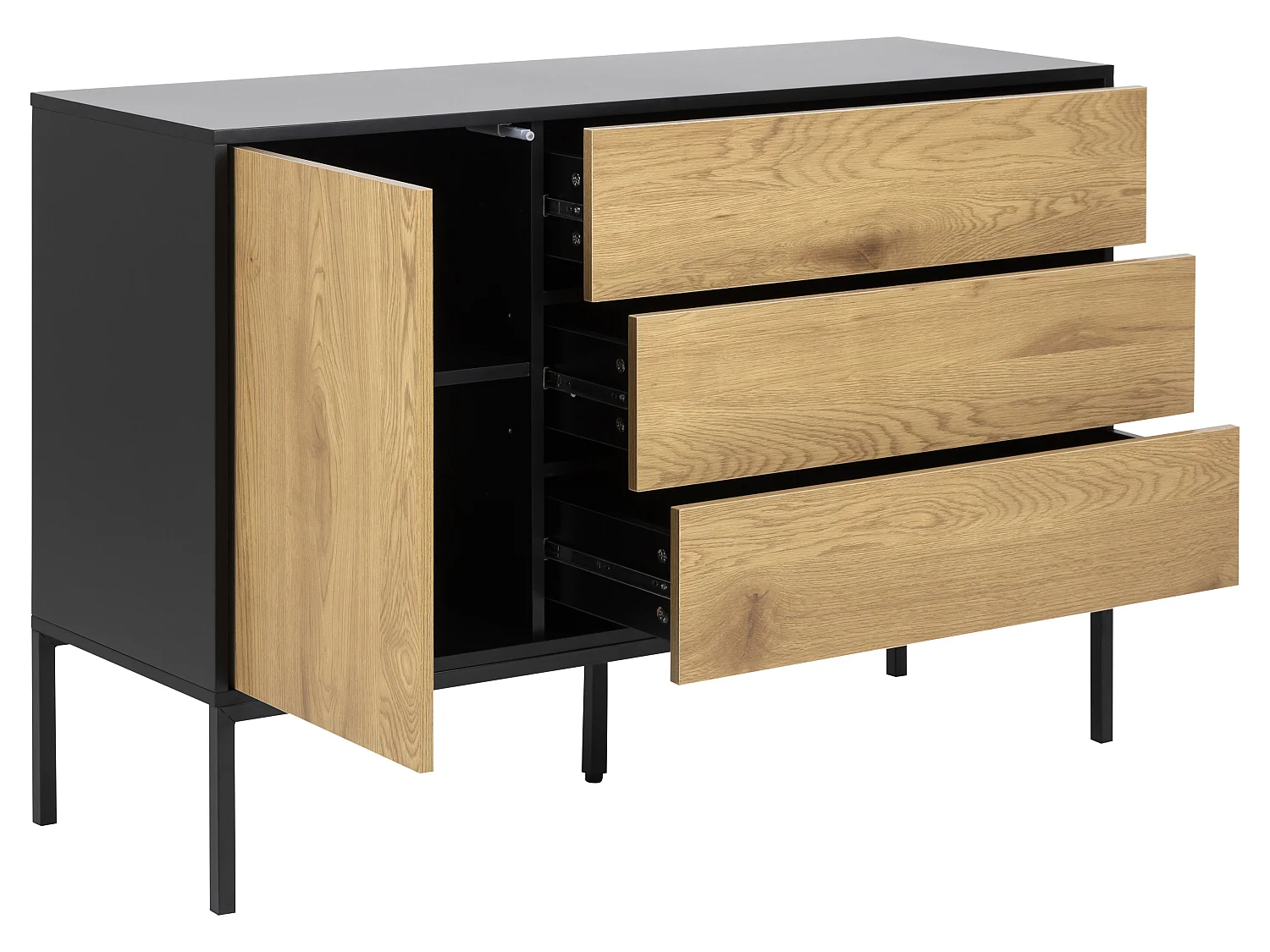 Sea Sideboard 1 Tür und 3 Schubladen, schwarz.