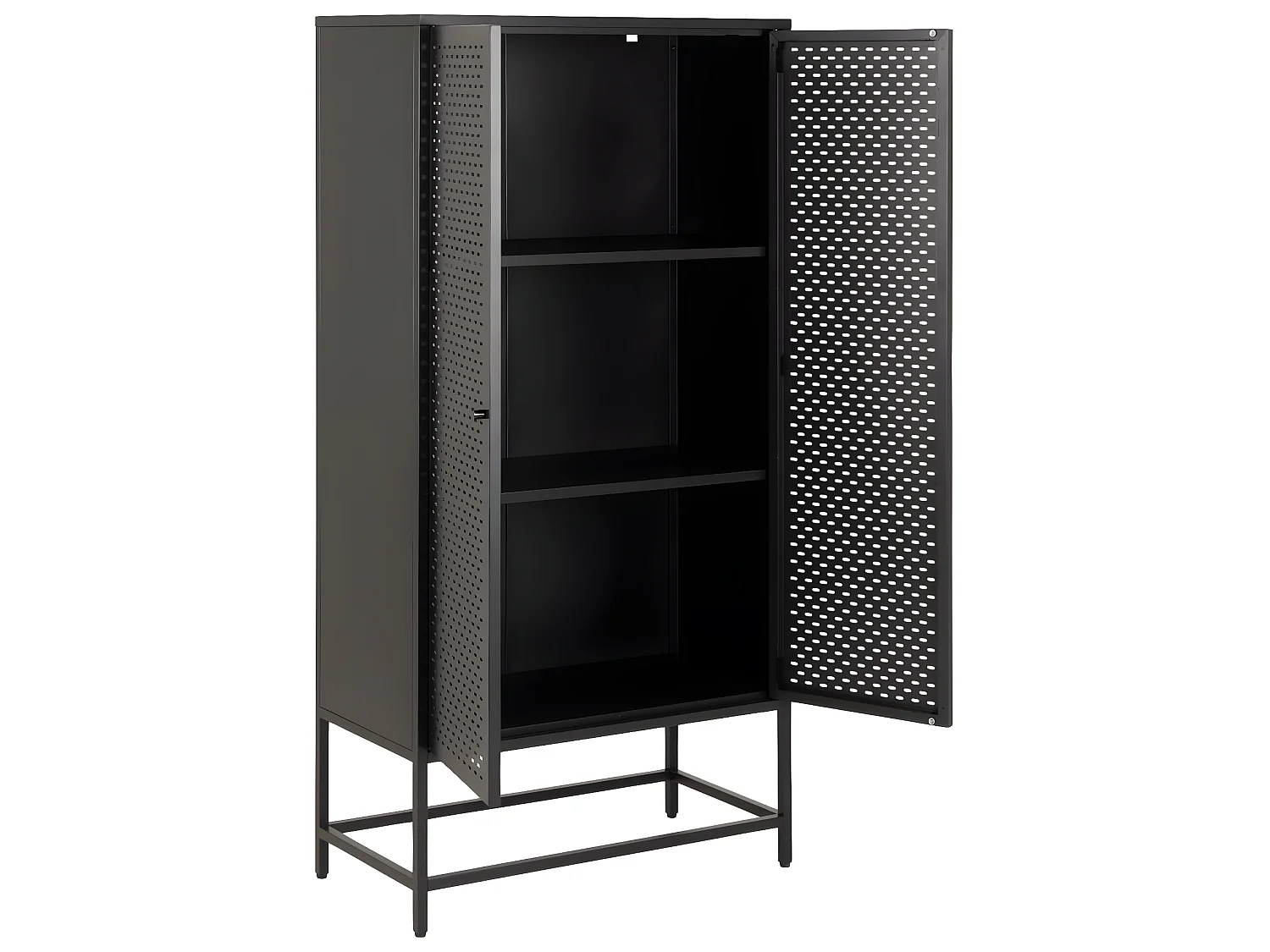 Newbor vitrinekast met 2 metalen gaasdeuren zwart.