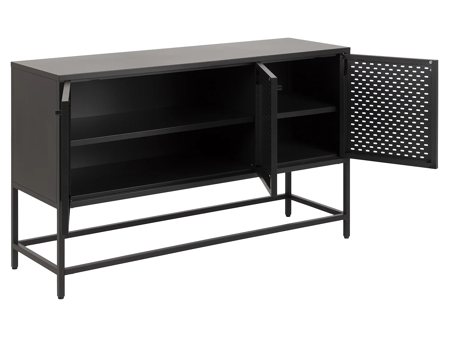Newcastle Buffet L125 avec 3 portes grillagées en métal noir.