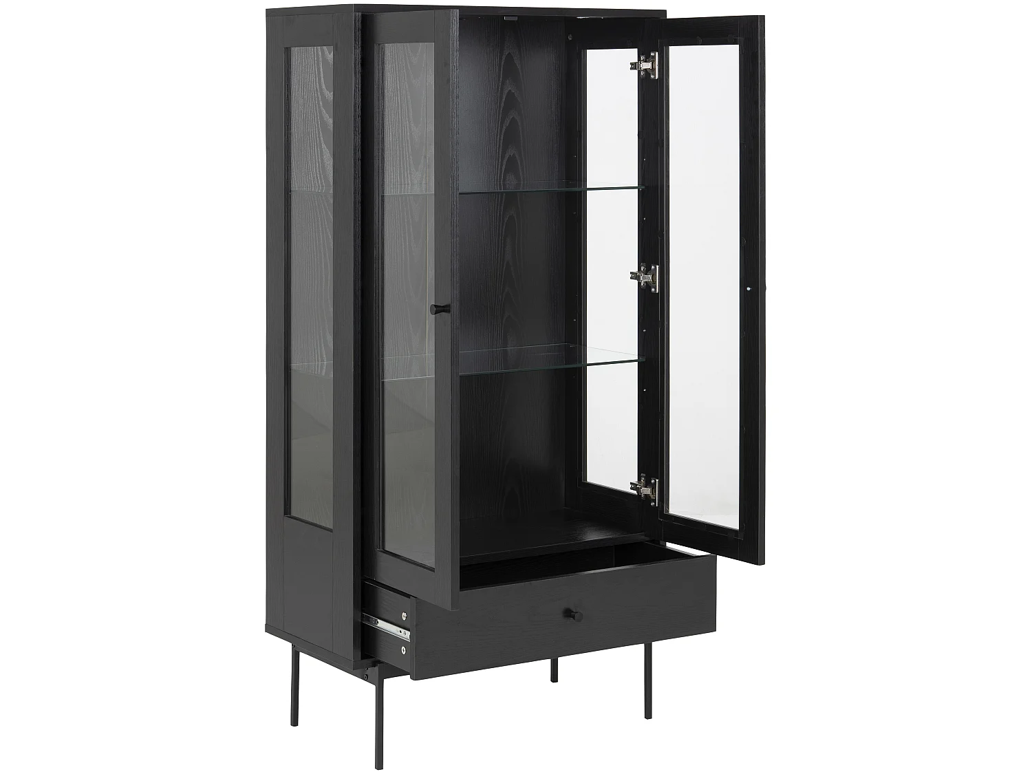 Angus Vitrine avec 2 portes vitrées et 1 tiroir, noir.
