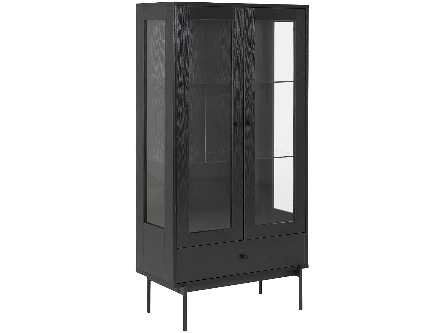 Angus Vitrine avec 2 portes vitrées et 1 tiroir, noir.
