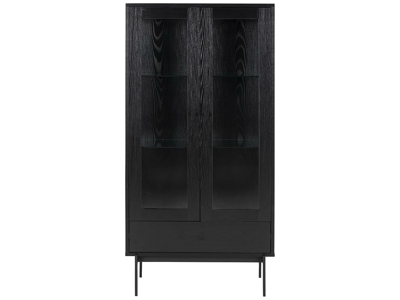 Angus Vitrine avec 2 portes vitrées et 1 tiroir, noir.