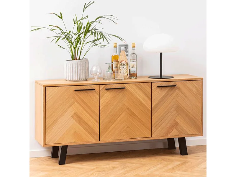 Brighton Buffet à chevrons avec 3 portes, imitation chêne.