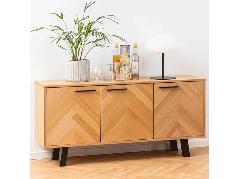 Brighton Buffet à chevrons avec 3 portes, imitation chêne.