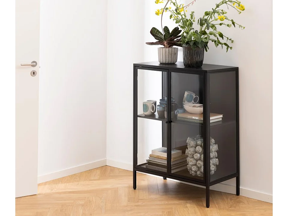 Newcastle Vitrine H99 avec 2 portes vitrées, noir.