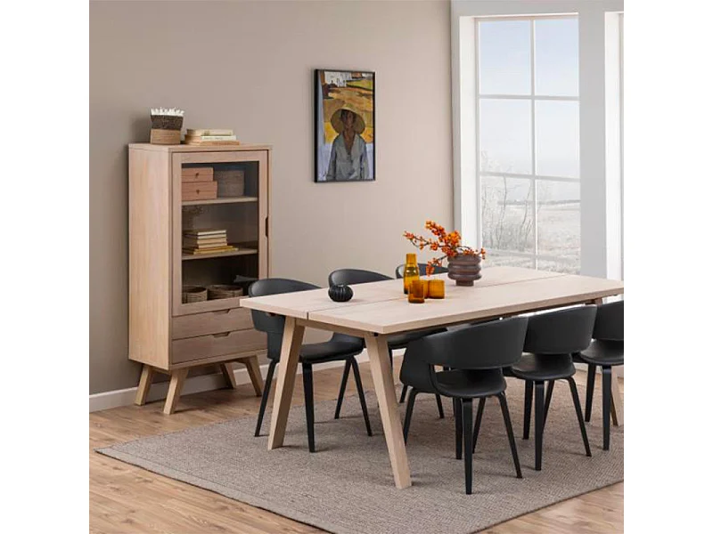 Align Vitrine, 145 cm hauteur, 1 porte vitrée, 2 tiroirs, chêne.